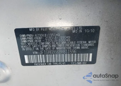 2011 Subaru Impreza 2.5I Premium from USA, damaged, VIN JF1GH6B66BH811596